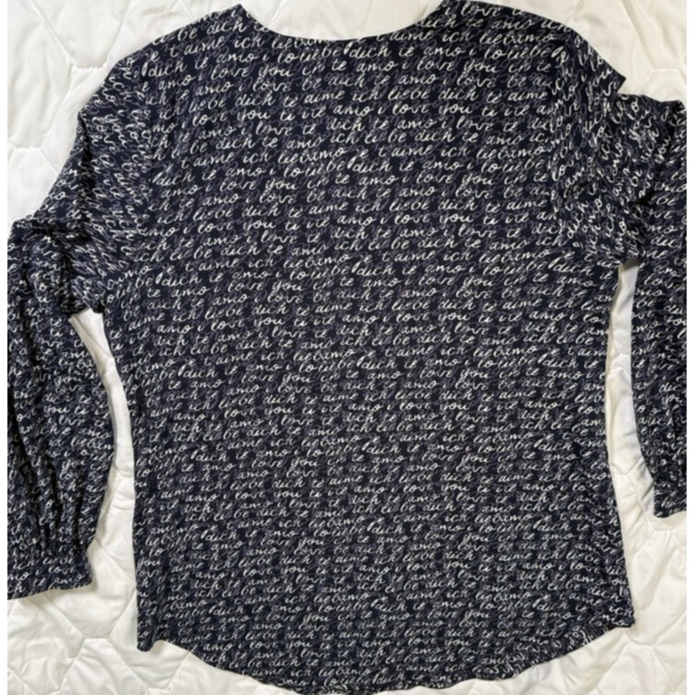 CAbi 5336 Blouse Womens Large Blue/Purple Te Amo Bishop Sleeve Shirt Print Flowy - Picture 7 of 9